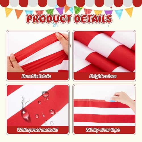 1 Pack Circus Halloween Decorations 32 Inch x 16 ft Red and White Hanging Banner with Tape Ceiling Decor for Carnival Birthday Classroom Circus Theme Party Decorations - style: Carnival
