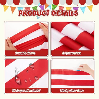 1 Pack Circus Halloween Decorations 32 Inch x 16 ft Red and White Hanging Banner with Tape Ceiling Decor for Carnival Birthday Classroom Circus Theme Party Decorations - style: Carnival