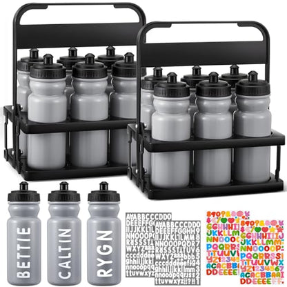 Suclain Squeeze Water Bottles with Carrier, 14 Pcs, Grey - color: Grey