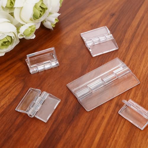 8 PCS Self-Adhesive Clear Plastic Hinges 2 Sizes Acrylic Transparent Continuous Hinge Tools for Cabinet Drawer Furniture DIY Box Display Stand Crafts Aquarium Lid