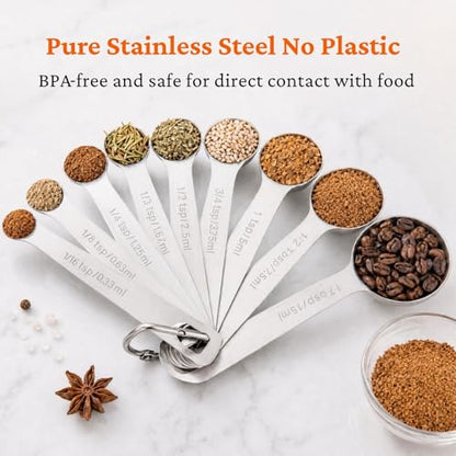 9PCS Measuring Spoons Set Stainless 1 tbsp, 1/2 tbsp, and 1-1/16tsp Steel Measuring Spoons for Cooking Baking Spice Jars and Liquid Ingredients - size: 9 Pcs
