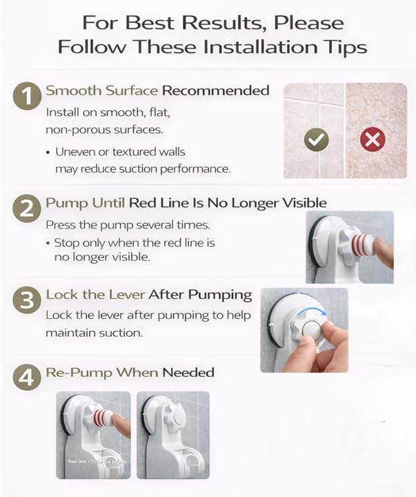 Pump&fix 45 Degrees Adjustable Handheld Shower Head Holder Suction Cup Wall Mount Bracket