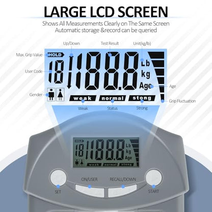KYTO Digital Hand Grip Strength Tester, 220lb/100kg with 19-User Memory