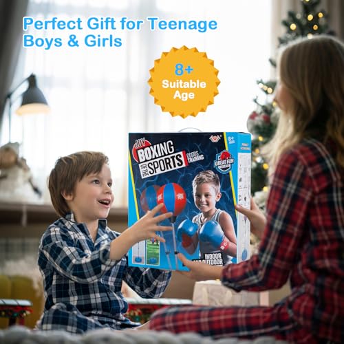 Goplus Punching Bag for Kids, Height Adjustable Kids Workout Equipment with Boxing Stand, Boxing Gloves, Inflator for Teens Adults Boys & Girls Aged 8+, Reflex Bag for Christmas Birthday