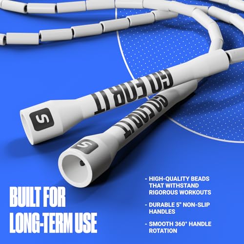 Sportbit Custom-Fit Beaded Jump Rope – Adjustable Length for Kids & Adults, Men & Women – Durable Fitness Rope for Gym & Home - color: White