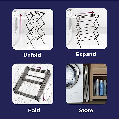 BLACK+DECKER 3 Tier Expandable Collapsing Foldable Laundry Rack for Air Drying Clothing, Space Saving Heavy Duty Lightweight Metal Drying Rack(Silver) - color: Silver