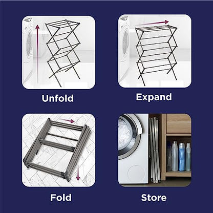 BLACK+DECKER 3 Tier Expandable Collapsing Foldable Laundry Rack for Air Drying Clothing, Space Saving Heavy Duty Lightweight Metal Drying Rack(Silver) - color: Silver