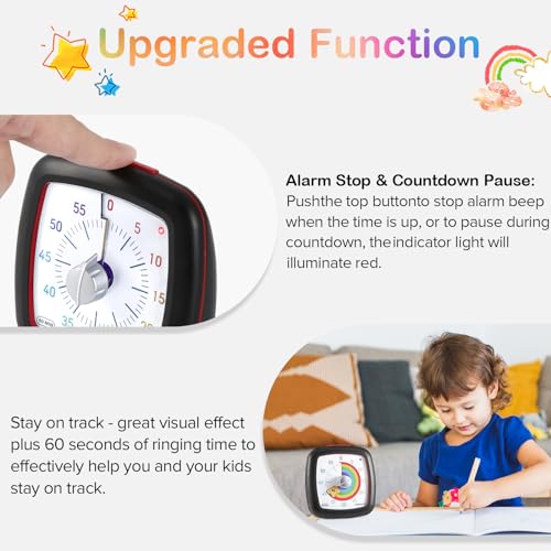 Secura 60-Minute Visual Timer, Silent Study Timer for Kids and Adults - color: Black & Star