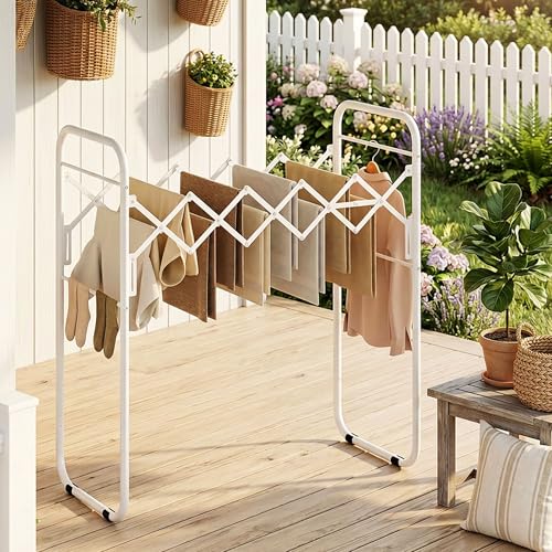 STORAGE MANIAC Clothes Drying Rack Foldable for Indoor Outdoor Use, White