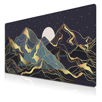 Extra Large Mouse Pad Golden Desktop Pad Keyboard Mouse Pads Desktop Mats Big Gaming Mousepad Waterproof Non-Slip Rubber Base 35.4 X 15.7 for Game Office, Sunset Mountains Art - color: Golden Mountain