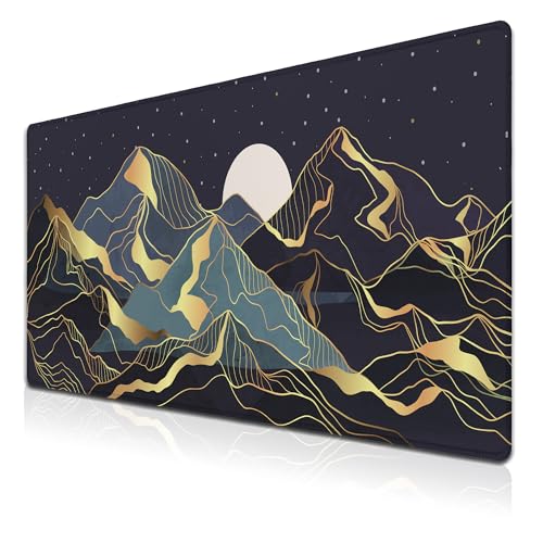 Extra Large Mouse Pad Golden Desktop Pad Keyboard Mouse Pads Desktop Mats Big Gaming Mousepad Waterproof Non-Slip Rubber Base 35.4 X 15.7 for Game Office, Sunset Mountains Art - color: Golden Mountain