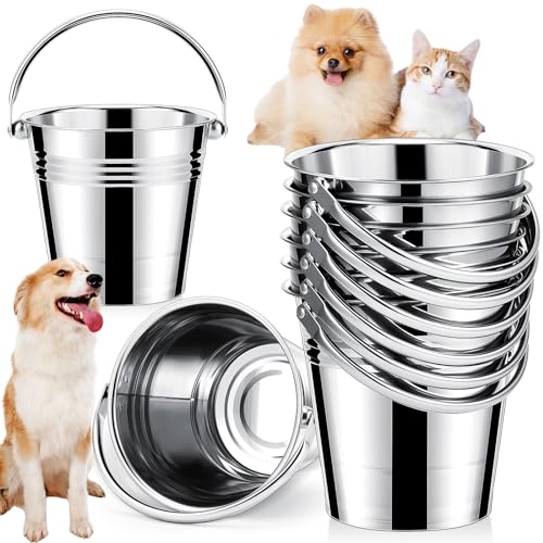 Hicarer 6 Pcs 4.2 Quart Stainless Steel Dog Water Bucket, Heavy Duty Stainless Steel Easy Clean Bucket Water Pails for Dogs Pets, for Kennels Farms Fences Cages Home - size: 4.2 Quart