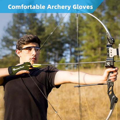 Seektop Archery Gloves Shooting Hunting Leather Three Finger Protector - color: Green, size: Large