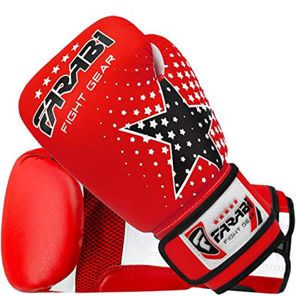 Farai Kids Boxing Gloves 6-oz Kickboxing Muay Thai Training MMA Sparring Gloves, Best Gloves for Training on Punching Bag, Focus Pads Practice - color: Red