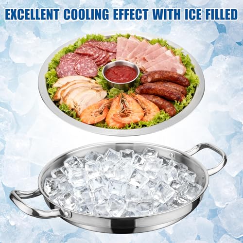 2-Set 12 Inch Shrimp Cocktail Serving Dish with Ice Tray, Cold Chilled Serving Trays, Cooling Platter Charcuterie Board for Appetizer Oyster Salad Buffet Parties, Dishwasher Safe, Stainless Steel - size: 2-Set