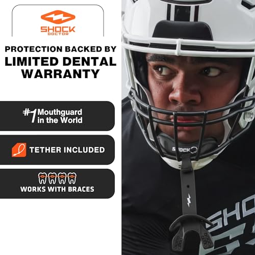 Shock Doctor Bolt Lipguard, Adult Mouth Guard Football with Strap. Mouthguard One Size Fits All - color: Purple