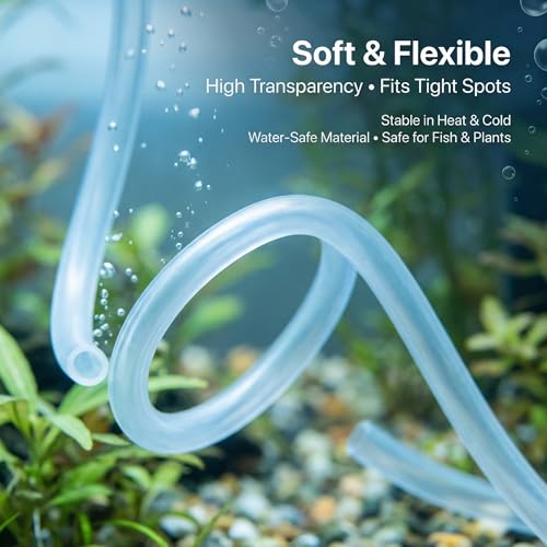 Aquarium Airline Tubing 3/16” Standard Air Hose, Flexible and Kink Resistant Tubing for Fish Tank Air Pump, Safe for Freshwater and Saltwater Aquariums-6.5 Feet