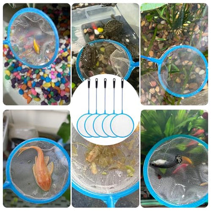 Aquarium Fish Net, Round Small Fish Net for Tank Cleaning, Blue Flexible Nylon Material, 10-Pack (25cm Length / 10cm Width) for Catching Fish, Debris, and Brine Shrimp