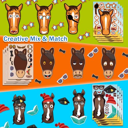 48 Pcs Make A Horse Sticker Sheets Mix and Match for Kids Horse Party Favors Supplies Birthday Gifts Activity Crafts - style: Horses