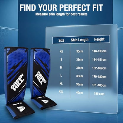 Green Hill IMMAF Shin Guards for MMA, Muay Thai & Kickboxing - color: Black/Blue, size: XX-Large