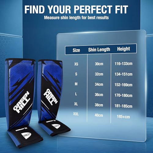 Green Hill IMMAF Shin Guards for MMA, Muay Thai & Kickboxing - color: Black/Blue, size: Small