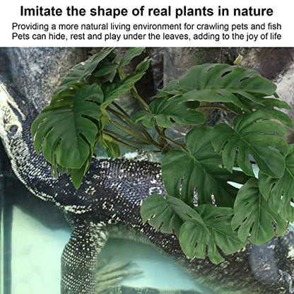 GLOGLOW Reptile Silk Plant Leaves, Jungle Vines Plastic Terrarium Plant Leaves Simulation Aquarium Decoration Tree Branch with Suction Cup for Terrarium Fish