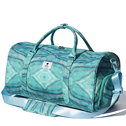 Original Floral Water Resistant Duffel Bag Gym bag Weekender Travel Bag for Gym Beach Travel Daily Bags - color: [Q]Teal Jade