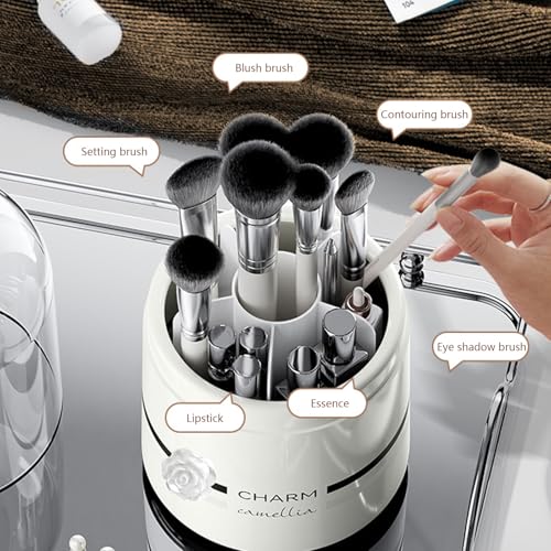 Plastic Makeup Brush Storage Organizer with Multiple Sections – Portable Rotating Cosmetic Brush Holder for Bathroom and Dressing Area,No Pattern - style: No Pattern