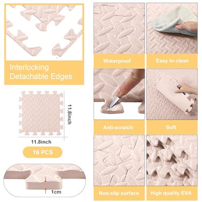 Shihanee 16 Foam Floor Interlocking Tiles, 11.8 x 11.8 Inch, Beige - color: Beige