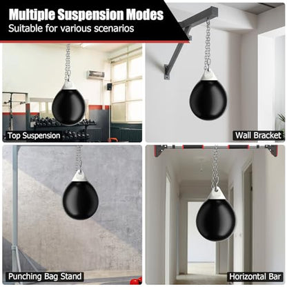 GYMAX Punching Bag, Water Aqua Bag w/Water Injector & Hanging Accessories, Folding Heavy Duty Boxing Bag for Home Gym, Boxing Training Equipment for Adults - style: 180LBS, Black