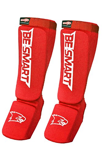 BS Shin Instep Pads MMA Leg Foot Guards Muay Thai Kick Boxing Guard Protector - color: Red, size: X-Large