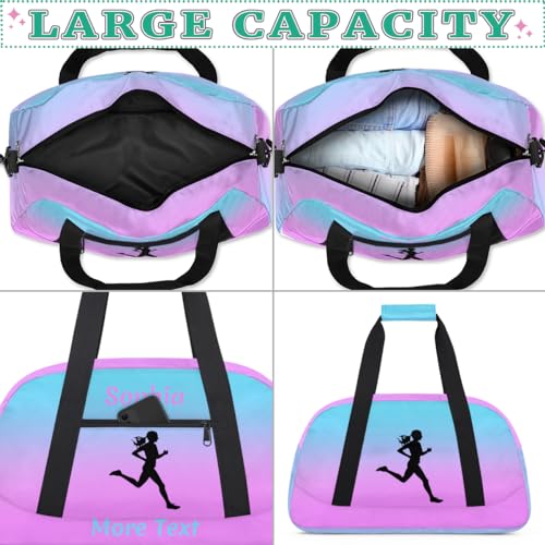 Personalized Kids Gym Bag for Girls Custom Name Sports Duffel Bag Weekender Overnight Travel Bags Pink Running Gifts - color: Color 4, style: Running