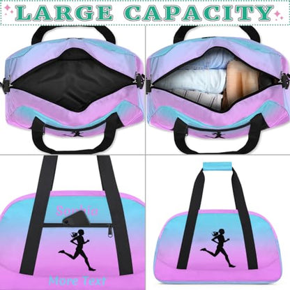 Personalized Kids Gym Bag for Girls Custom Name Sports Duffel Bag Weekender Overnight Travel Bags Pink Running Gifts - color: Color 4, style: Running