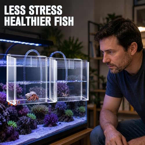 2 Pack Drip Acclimation Container for Fish, Coral & Shrimp, Hanging Aquarium Acclimation Box, Clear Acrylic Specimen Container, for Drip System, Saltwater & Freshwater Aquariums, Small