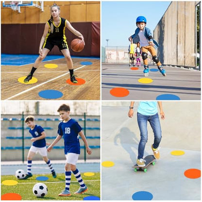 Poly Spots 4 Inch & 9 Inch Non-Slip Flat Cones Spot Markers for Gym Floor - style: Orange Blue Yellow 24 Pcs 9inch