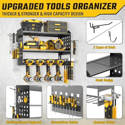SUNALLY Power Tool Organizer, Wall Mount Garage Tools Storage Rack, Black - style: 4 Drill Holders C