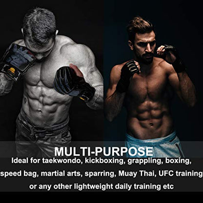 ZooBoo MMA Gloves, Half-Finger Boxing Fight Gloves MMA Mitts with Adjustable Wrist Band for Sanda Sparring Punching Bag Training - color: Black