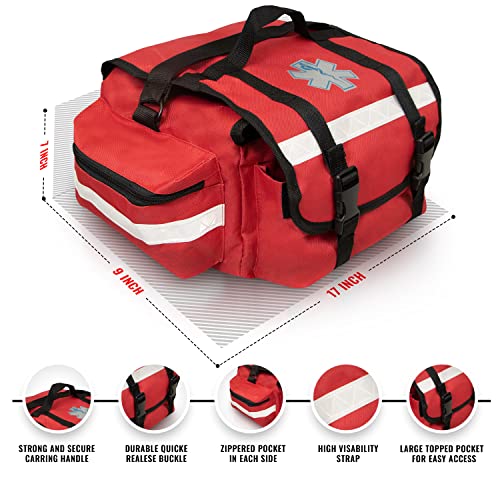 ASA TECHMED Empty First Aid Bag Red 17 x 9 x 7, Professional EMT Bag and Medic Bag Organizer, Versatile Medical Bag for EMS Gear, Med Bag Storage for Workplace, Vehicle or Home Preparedness