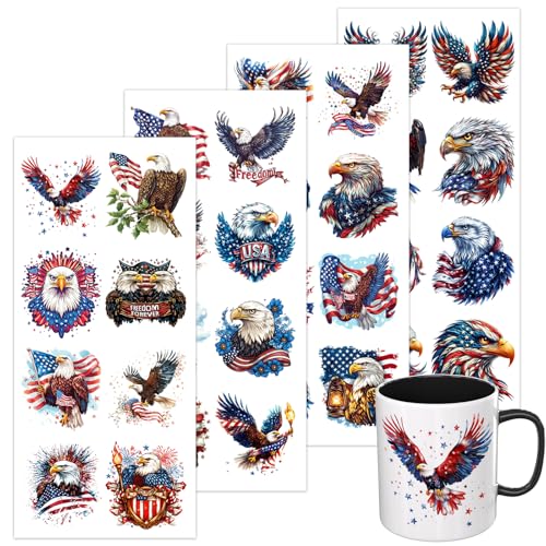 4 PCS 4th of July Eagle UV DTF Cup Wrap High Viscosity Stickers for Glass Mugs Notebooks Laptops - style: 4th of July Eagle