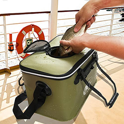 Fishing Bucket,Foldable Fish Bucket, Multi-Functional EVA Fishing Bag for Outdoor, Live Fish Lures Bucket and Fish Protection Bucket,10GAL/8GAL/6GAL/4.8GAL/3GAL Live Fish Container (10GAL/ArmyGreen) - color: 10gal/Armygreen