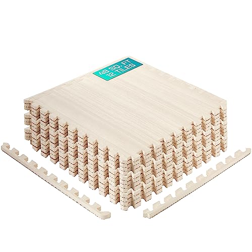 Yes4All EVA Interlocking Mats, Puzzle Floor Tiles, Foam Floor Padding with Border for Furniture, Home Space, Living Room, Garage - color: I. 48 Square Feet (12 Tiles) - Light Walnut Wood