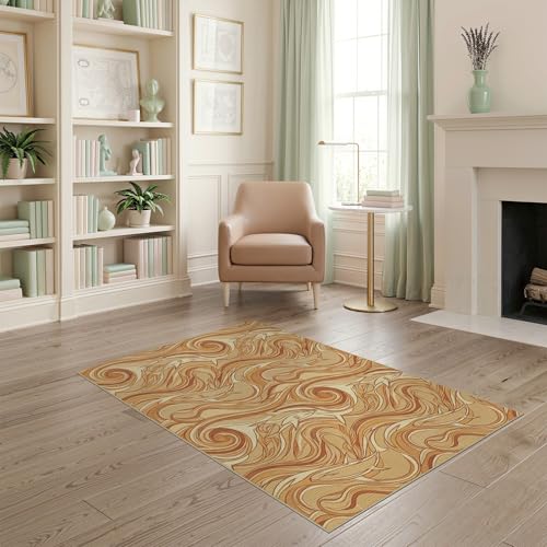 4'x6' Washable Modern Swirl Accent Rug, Beige Non-Shedding Small Carpet Pet Friendly & Kids Safe Play Mat for Playroom, Bedroom, Reading Nook | Ref:2067604 - color: Beige/Pattern 39, size: 4' x 6' (Rectangular)