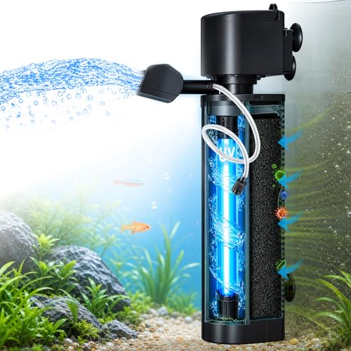 COOSPIDER 400GPH Aquarium Filter with 7W U-V Light for 75-200 Gallon | Fish Tank Filter for Green Control, Internal Pump for Turtle Tank, Small Pond, Pool Filter, Cold Plunge Ice Bath Hot Tub - size: CTUV-H8F (75-200Gallon)
