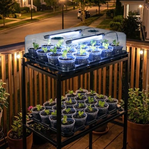 3 Inch Seed Starter Trays 2 Pack,20-Cell Seedling Starter Trays with Grow Light/Humidity Dome/3" Nursery Pots 40 Pcs,Planting Trays for Seedling,Plastic Germination Kit for Growing - size: 3 Inch, style: 2 Pack Tray+Pots+Dome+Grow Light