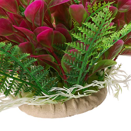 18 Inch Artificial Aquarium Plants, Red Rhodo Plastic Fish Tank Decorations, Safe for Freshwater & Saltwater, Non-Toxic Stone Base Ornament for Betta Fish Tank
