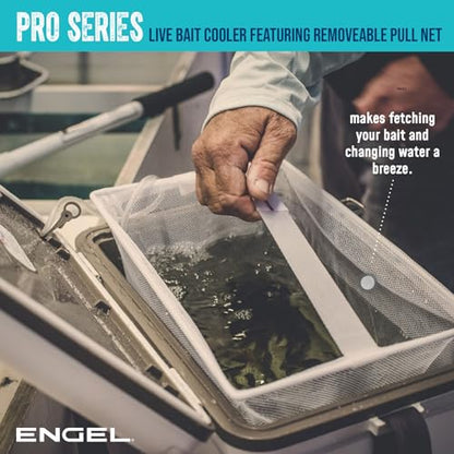 ENGEL Live Bait Cooler PRO for Fishing - Portable Minnow and Bait Bucket with Lithium-Ion Rechargeable Aerator