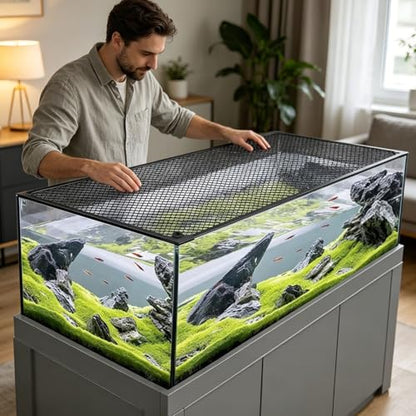 Magnetic Aquarium Anti-Jumping Mesh Net, Aquarium Lid Fish Tank Top Cover Hood Jump Cover, Adjustable DIY Mesh Lid of for Fish Tank - size: 50x50cm