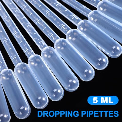 100 Pcs Plastic Pipettes Dropper: 5ml Disposable Pipettes, Liquid Dropper Water Dropper Transfer Pipettes Calibrated Dropper for Accurate Liquid Transfer Science Experiment