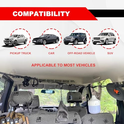 Clothesline - 8 Fixed Loops + 2 Carabiner Loops, Nylon Material, Adjustable Buckle for Roof Rack Universal Fit for Pickup Trucks, Full-Size SUVs & Off-Road Vehicles