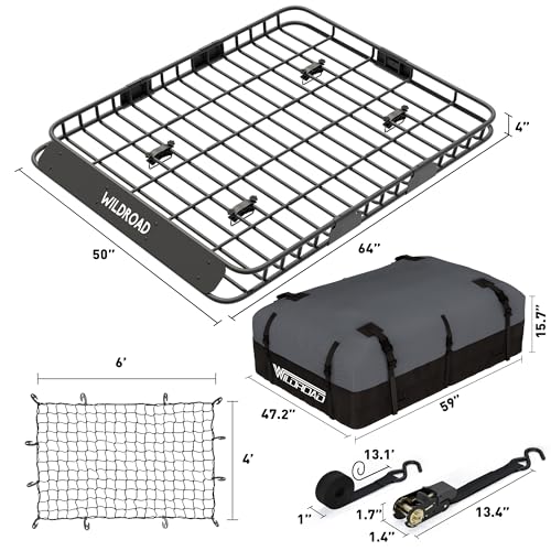 WILDROAD Rooftop Cargo Carrier Combo Roof Rack Cargo Basket 64" x 50" x 4" - size: 64" x 50" x 4"